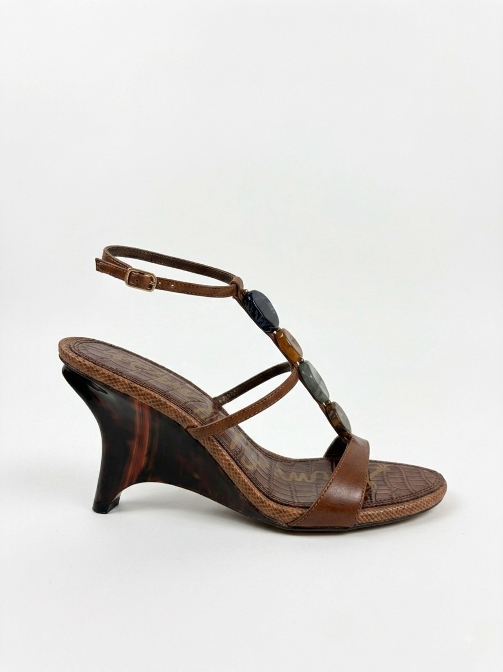 Sam Edelman leather sandals heels Beaded y2k Wedge Sandal wedges boho stones